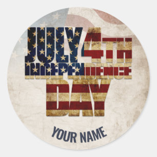 Sticker Rond Graphisme Grunge USA 4 juillet Indépendance