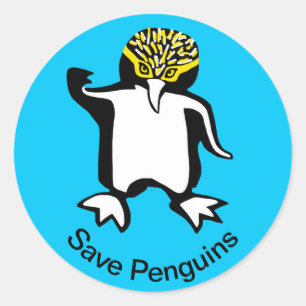 Sticker Rond Graphisme Sauver les PENGUINS - Faune - Bleu