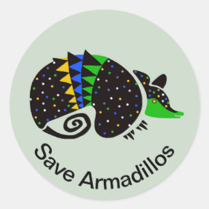 Sticker Rond Graphisme - Save ARMADILLOS - Faune - Nature -