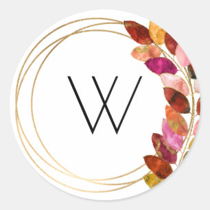 Sticker Rond Gras Feuille aquarelle monogramme