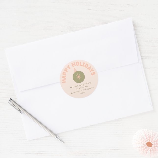Sticker Rond Gras Moderne Coral Happy Holidays Enveloppe Seals (Enveloppe)