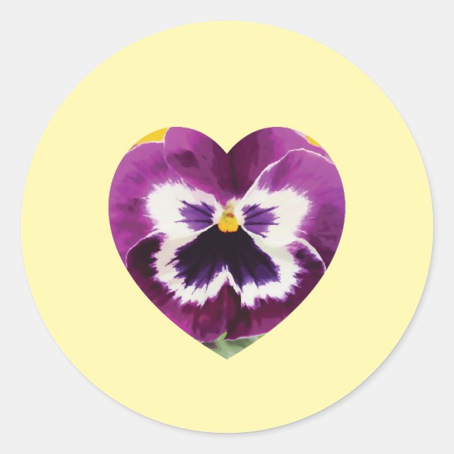 Sticker Rond Gras Purple Pansy coeur Fleur numérique (Devant)