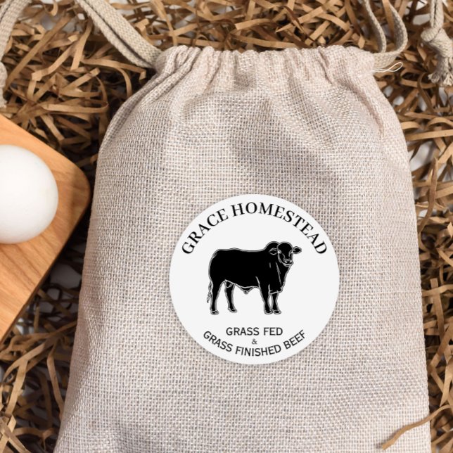 Sticker Rond Grass Fed Beef Ajouter Nom Agriculteurs Marché Pro (Créateur téléchargé)