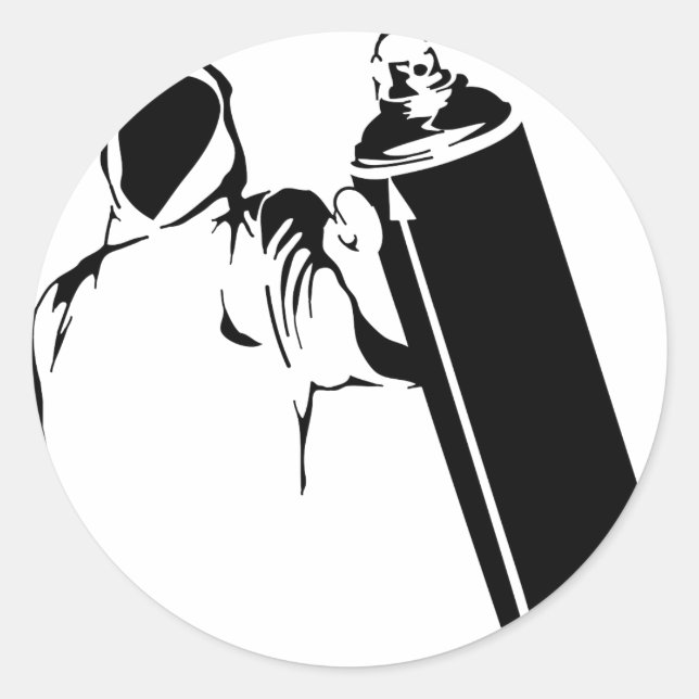 Sticker Rond Graveur de graffiti avec pochoir de spray (Devant)
