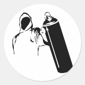 Sticker Rond Graveur de graffiti avec pochoir de spray