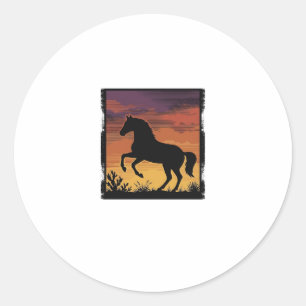 Sticker Rond Gravure occidentale silhouette de cheval au couche