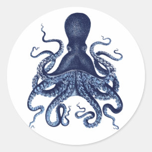 Sticker Rond Gravure vintage de Kraken de poulpe