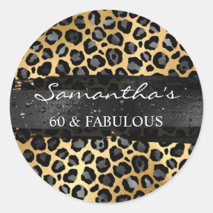 Sticker Rond Gray and Gold Foil Leopard 60 & Fabulous