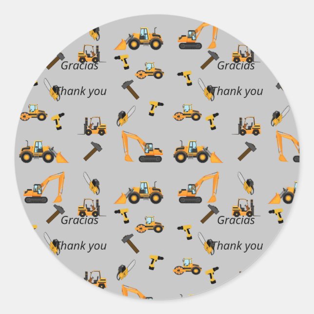 Sticker Rond Gray Construction fête d'anniversaire thématique B (Devant)