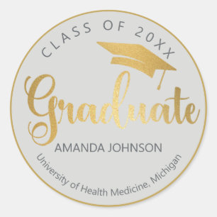 Sticker Rond Gray Gold Graduate Name Graduate
