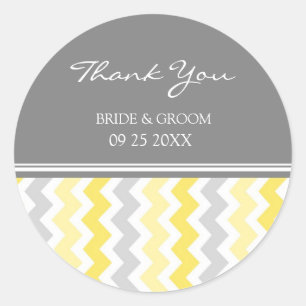 Sticker Rond Gray Jaune Chevron Merci Favor Tags
