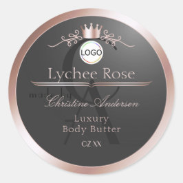 Sticker Rond Gray Product Label Rose Gold Frame Logo Monogram