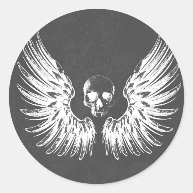 Sticker Rond Gray & White Rock Angel Ailes Crâne (Devant)