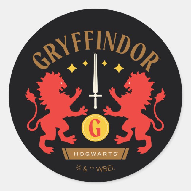 Sticker Rond GRAYFFINDOR™ Maison double Lion épée graphique (Devant)