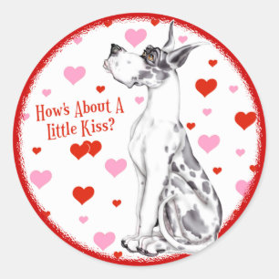 Sticker Rond Great Dane Harlequin Valentine's Day Kiss