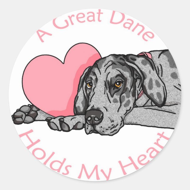 Sticker Rond Great Dane Holt Heart Merle UC (Devant)