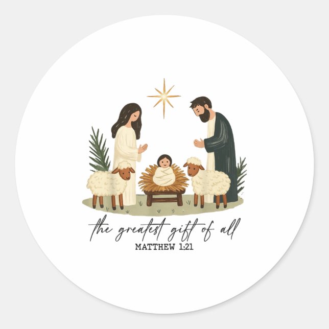 Sticker Rond Greatest Gift Of All Nativity Scene Christian Chri (Devant)