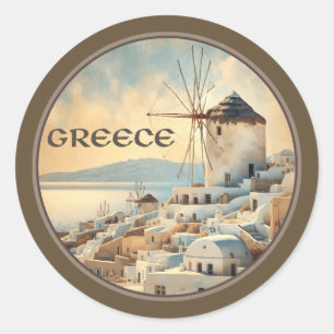 Sticker Rond Grèce Moulins à vent de Mykonos