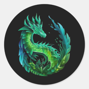 Sticker Rond Green Abstrait Dragon Nature Design
