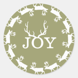 Sticker Rond Green and White Joy Deer Antler Noël Holiday