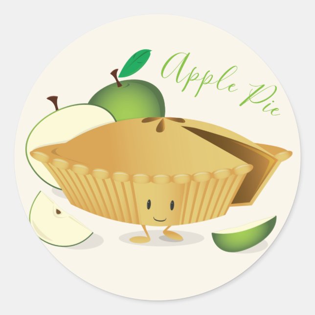 Sticker Rond Green Apple Pie Caractère Dessert Food (Devant)