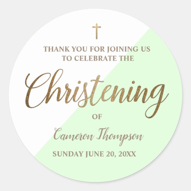 Sticker Rond Green Baby Personnalisé Christening Merci (Devant)