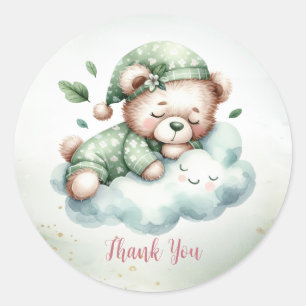 Sticker Rond Green Boho Sleeping Teddy Bear mignonne Party