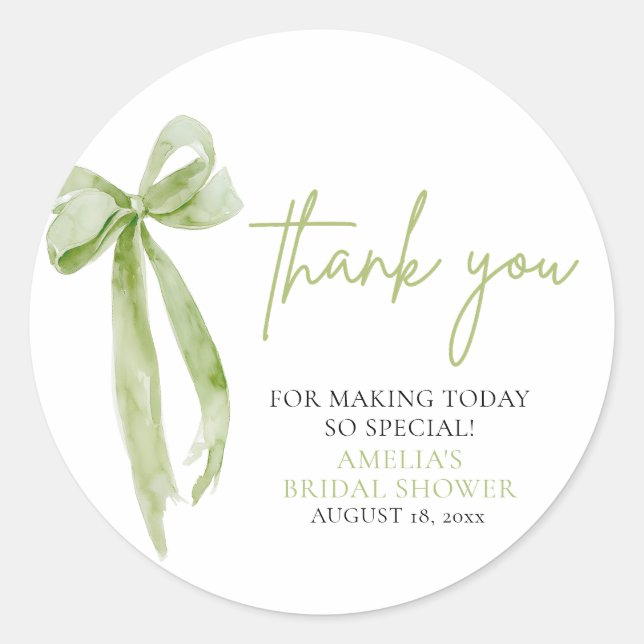 Sticker Rond Green Bow Elle se marie Shower de mariage (Devant)