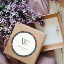 Green Brown Berry Christmas Flora Pattern Monogram