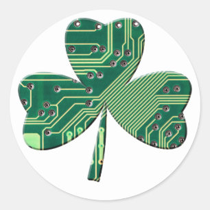 Sticker Rond Green Circuit Board St Patrick Day Shamrock