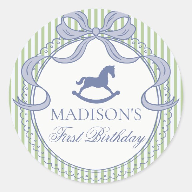 Sticker Rond Green Coquette Bow Horse Birthday Envelope Seal (Devant)