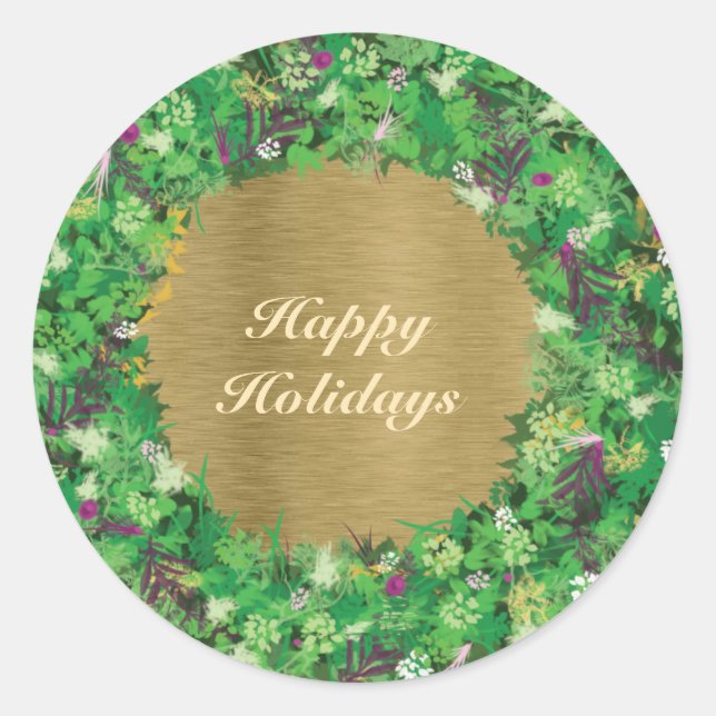 Sticker Rond Green et Gold Holiday Wreath (Devant)