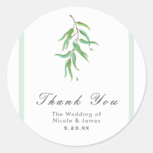 Sticker Rond Green Eucalyptus Botanique Feuille Rustique Mariag