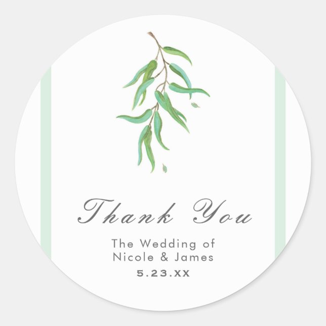 Sticker Rond Green Eucalyptus Botanique Feuille Rustique Mariag (Devant)