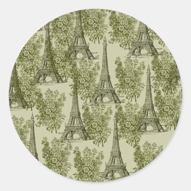 Sticker Rond Green Floral Paris Tour Eiffel (Devant)