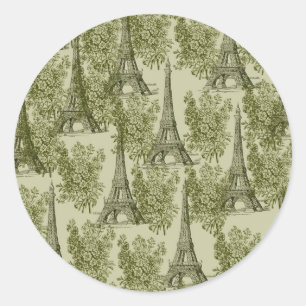 Sticker Rond Green Floral Paris Tour Eiffel