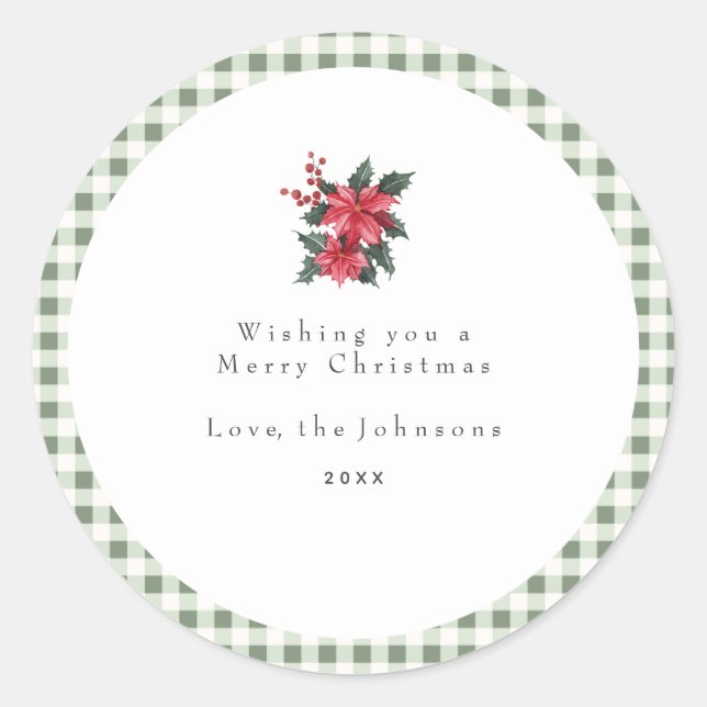 Sticker Rond Green Gingham Plaid Custom Christmas (Devant)