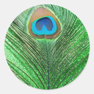 Sticker Rond Green Glittery Peacock Feature Encore Vie