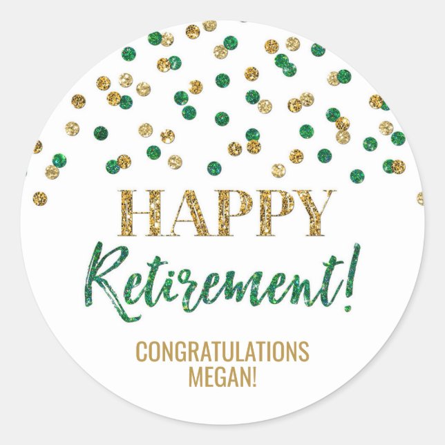 Sticker Rond Green Gold Confetti joyeuse retraite (Devant)