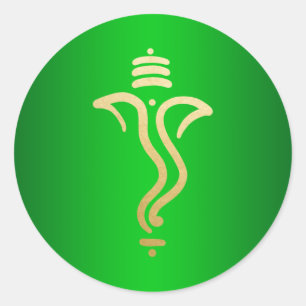 Sticker Rond Green Gold Festive Ganesh/ Dieu Indien