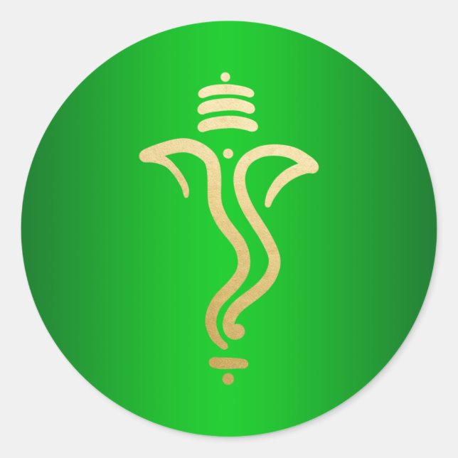 Sticker Rond Green Gold Festive Ganesh/ Indian God (Devant)