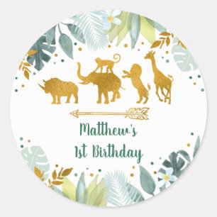 Sticker Rond Green Gold Safari animal Anniversaire