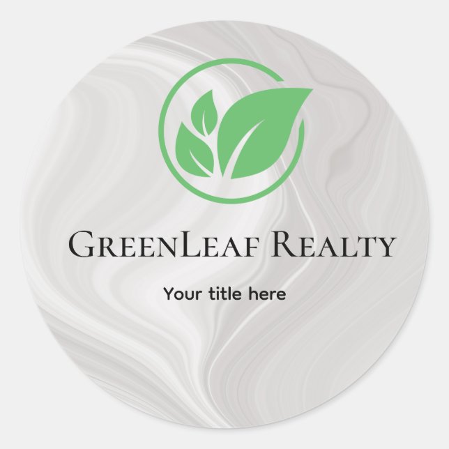 Sticker Rond Green leaf Real estate white Marble custom Busines (Devant)