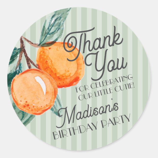 Sticker Rond Green Little Cutie Citrus Fête d'anniversaire Favo (Devant)