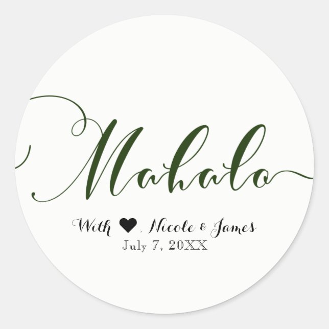 Sticker Rond Green MAHALO Merci Hawaiian Luau White Faveur (Devant)
