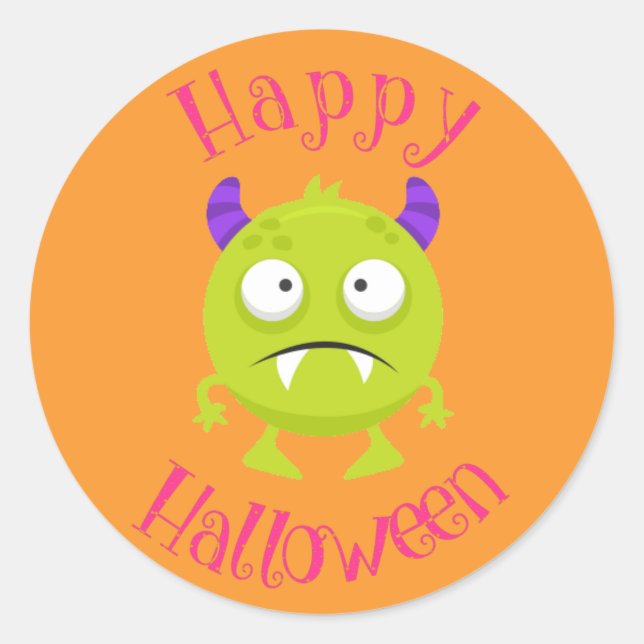 Sticker Rond Green Monster Fun Kids Halloween (Devant)