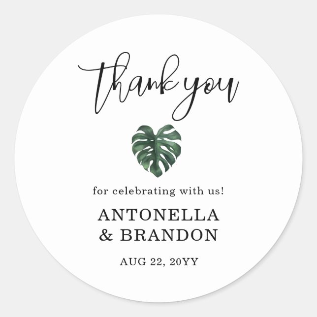 Sticker Rond Green Monstera Leaf  Wedding (Devant)