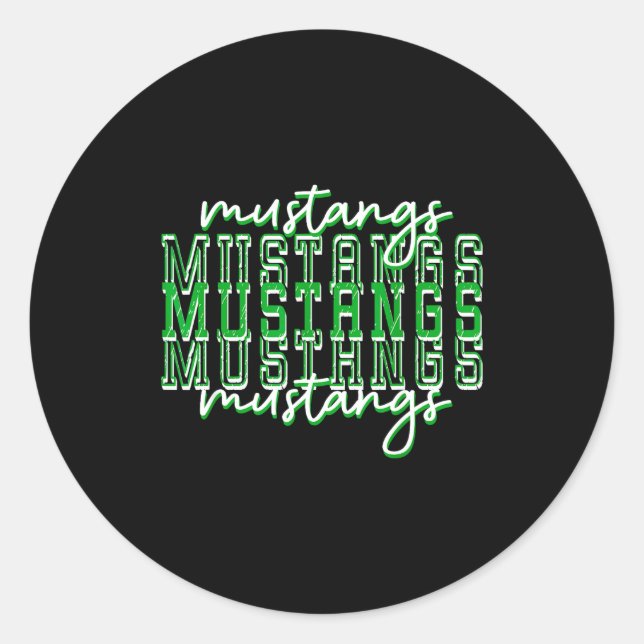 Sticker Rond Green Mustang Pride School Srit Game Day Mustangs  (Devant)