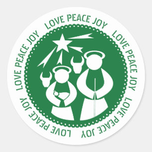 Sticker Rond Green Nativité Scène Amour, Paix, Joie Noël