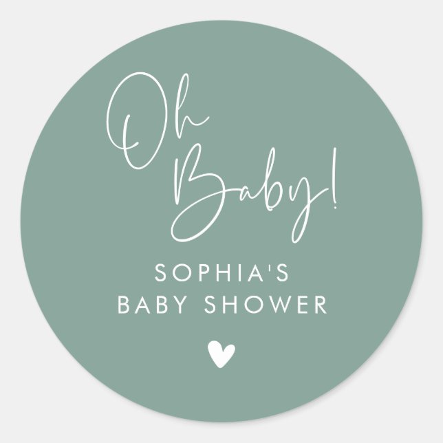 Sticker Rond Green Oh Baby Baby shower moderne Boho (Devant)